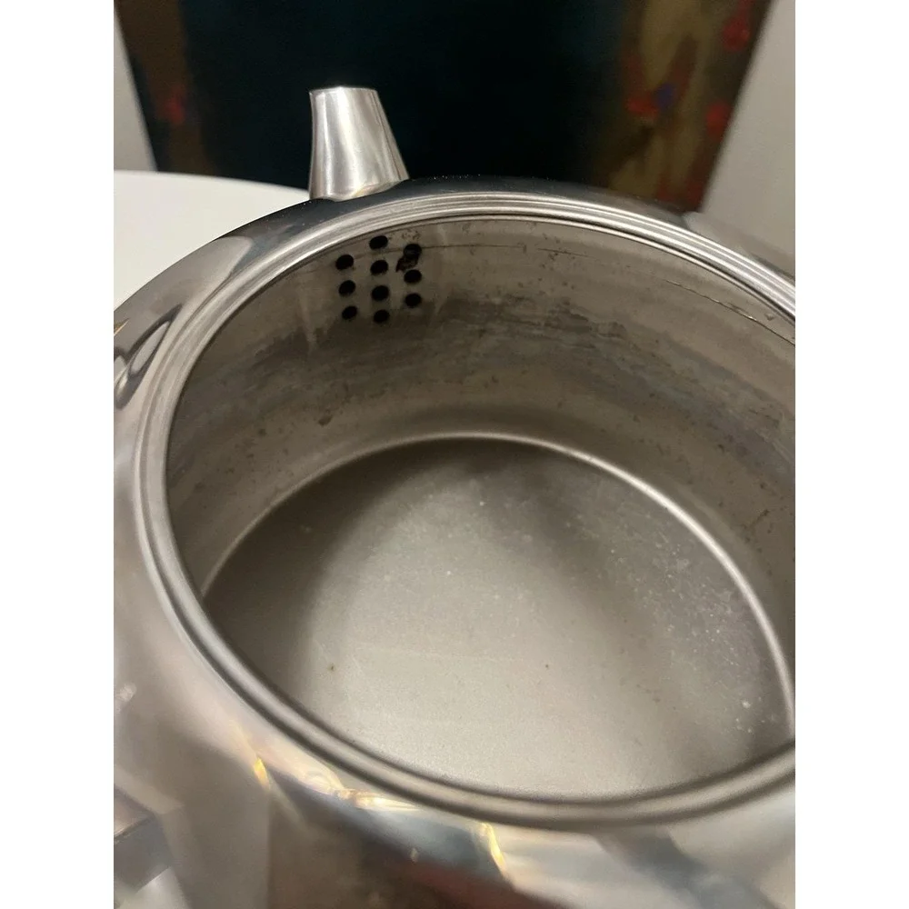 Vtg Lagostina Stainless Steel Stovetop Tea Kettle Dramatic Architecural Handle